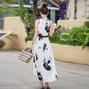 Vintage Printed Streamer V-neck Sleeveless Vest Dress Women's Summer Temperament Loose Skirt Vacation Style Long Dress