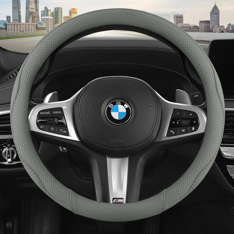 

New All-Season Napa Pattern Anti-Stain, Cool, Breathable, Sweat-Absorbent, Non-Slip Car Steering Wheel Cover Round - Gray [Leave Vehicle Model] | Year]