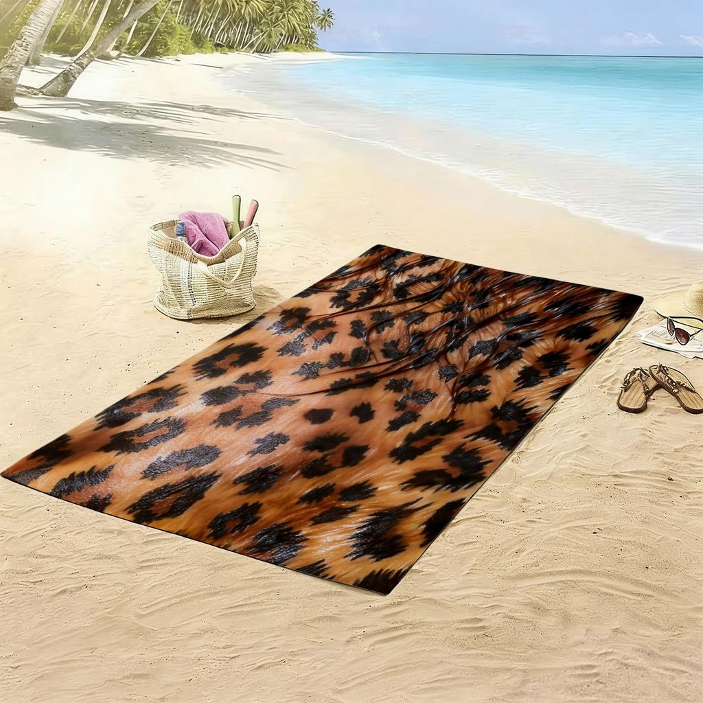 Oversized Leopard Print Towel, Soft Microfiber Quick Dry Realistic Fur Texture Print Bath Towel, Large Beach Blanket for Pool