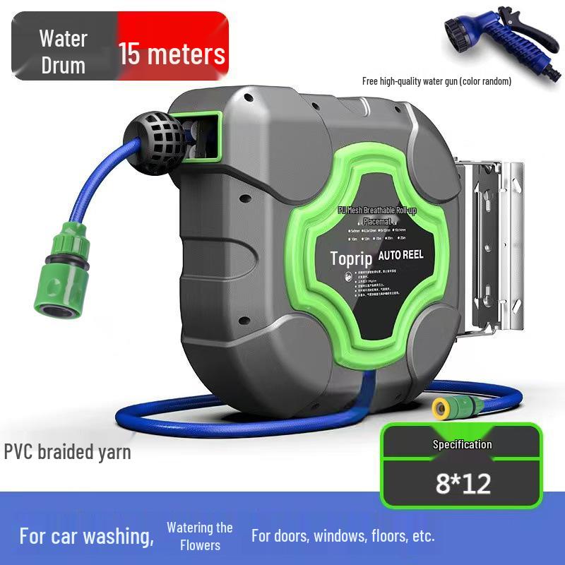 Retractable Foam Drum Hose Reel with PVC Pipe & Car Wash Water Gun