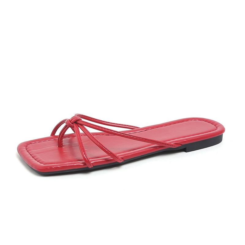 

Носите универсальные шлепанцы, тапочки с квадратным носком, женские летние новые сексуальные шлепанцы на плоской подошве, крутые шлепанцы 36 красный