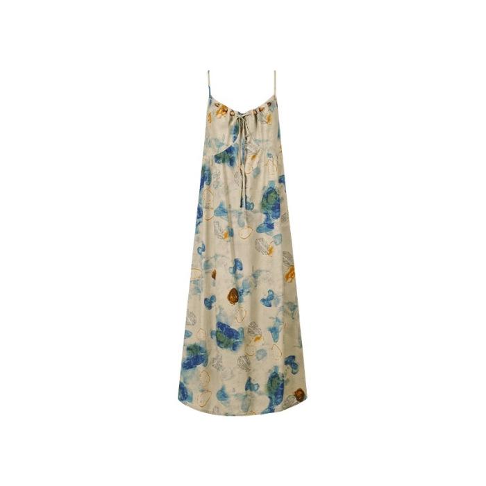 New Chinese suspender dress, ink painting, tie-dye, niche design, literary and artistic national style long skirt, holiday style photo skirt S