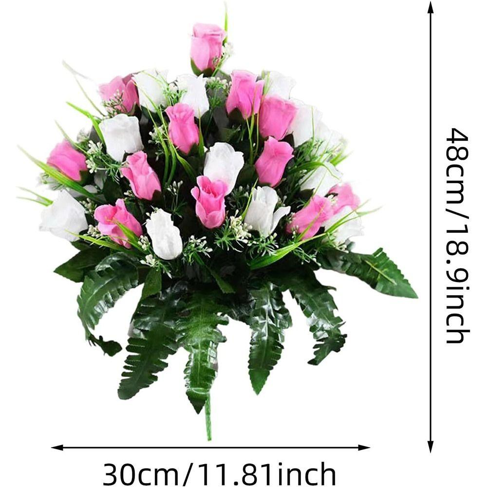 New 24 Heads Artificial Cemetery Flowers Faux Fake Silk Red Blue White Roses Bouquet Grave Decorations for Headstones