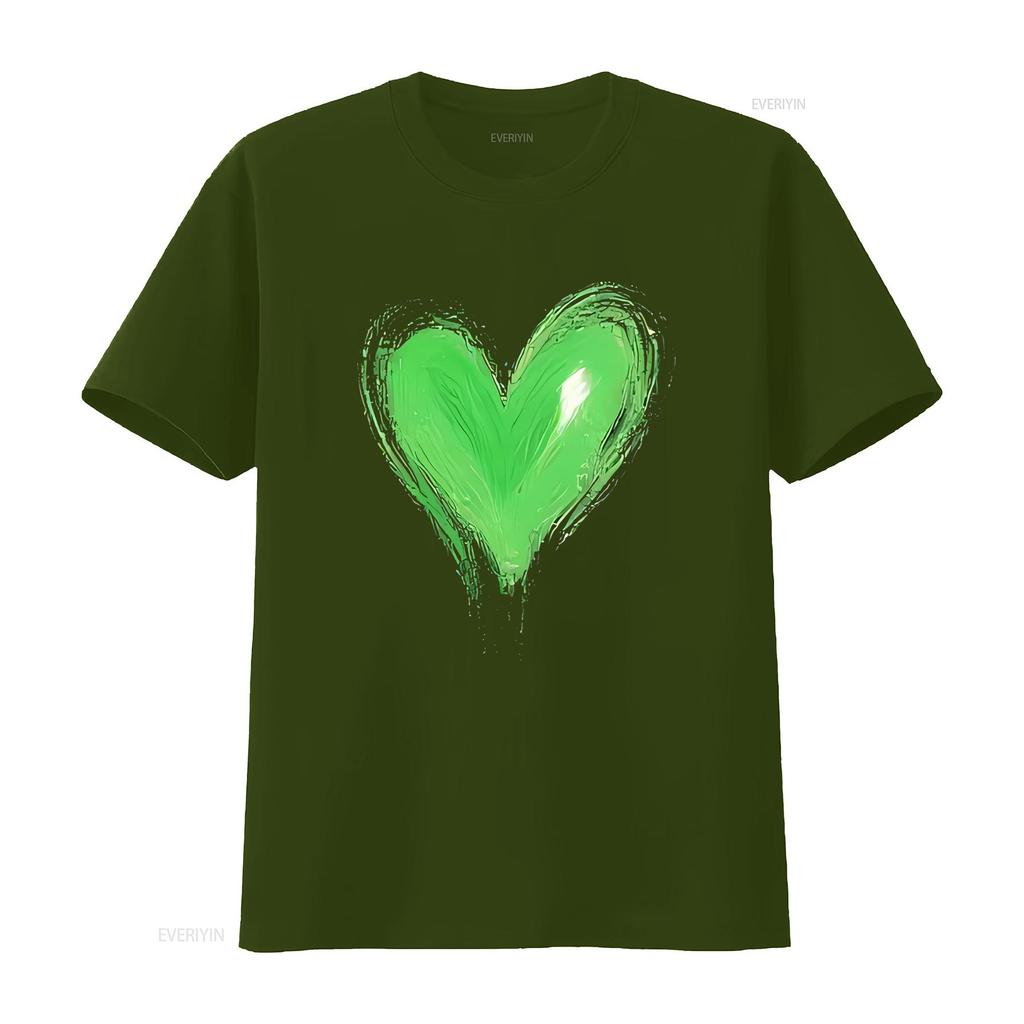 Vibrant Green Heart on Black T Shirt Bold Eye Catching Design vintage Washed Stretched designer clothes Unisex Comfortable