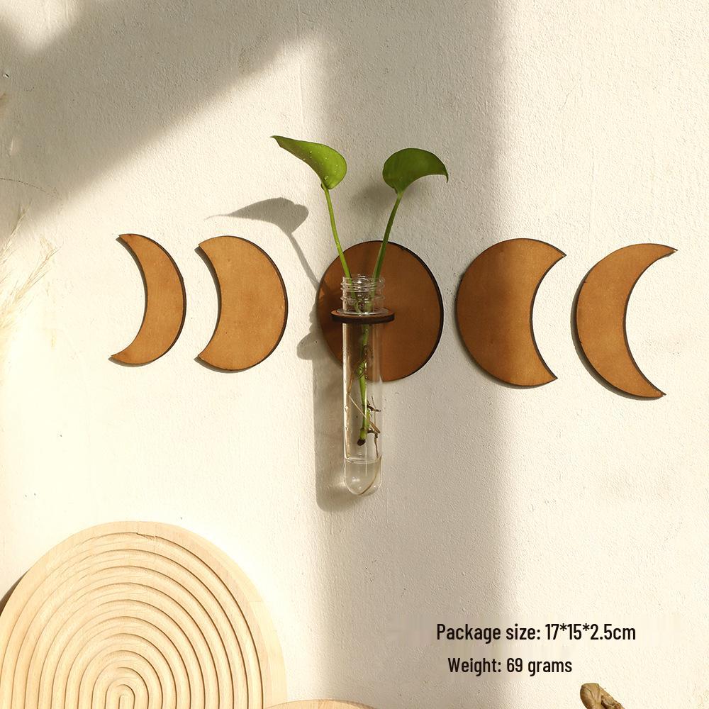Cross-Border Round Solid Wood Plant Storage Rack – Simple Wall-Mounted Test Tube Wooden Decor for Bedroom.