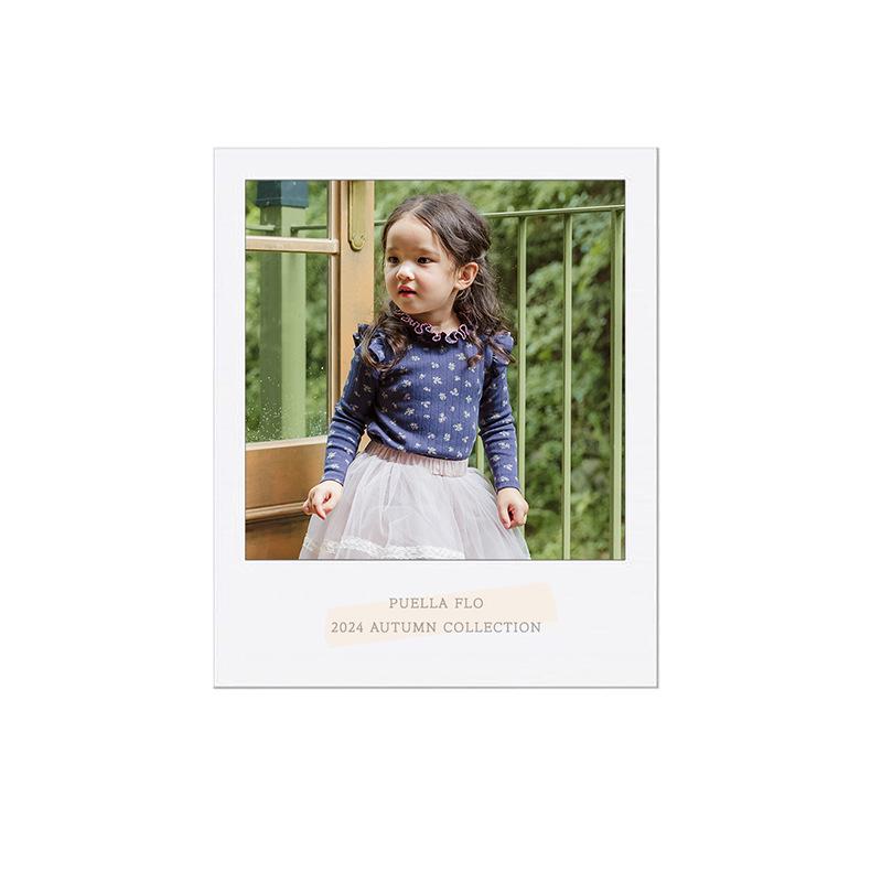 2025 Spring Strawberry Korean Toddler Girls' Puff Sleeve Lace Collar Floral Top