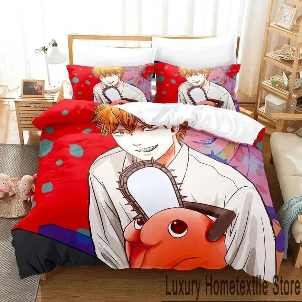Anime Pochita Chainsaw Man Bedding Set Boys Girls Twin Queen King Size Duvet Cover Pillowcase Bed Boys Adult Home Textileextile