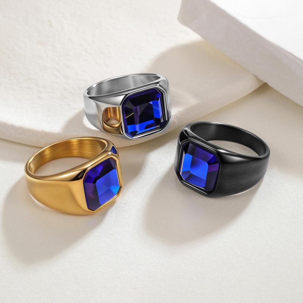 Pánský prsten z titanové oceli s vícebarevnými drahokamy - svatební obrúčka v evropském a americkém stylu