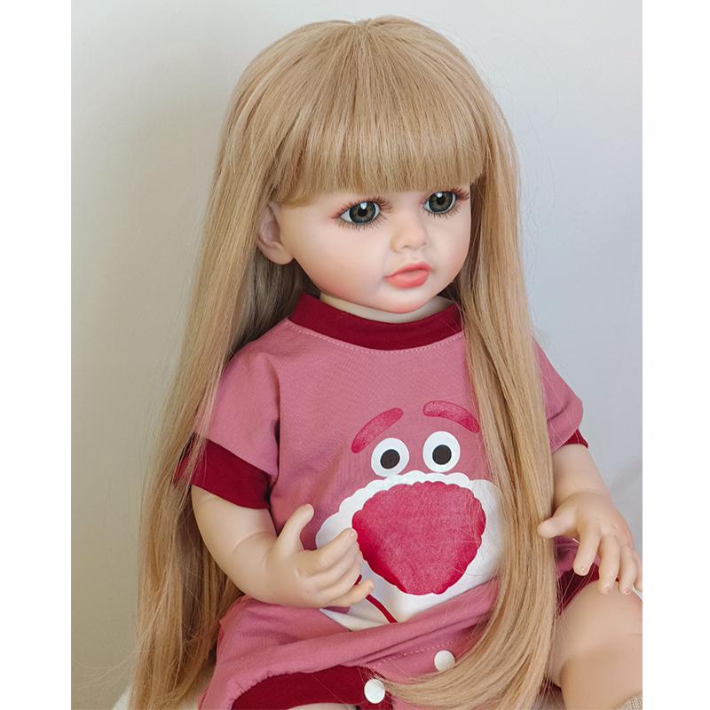 55cm Tam Silikon Prenses Elbise Yeniden Doğmuş Gülümseme Bebek Bebek Çocuklar Kızlar için Gerçekçi Kahverengi Saç Yumuşak Dokunuş Yüksek Kaliteli Bebek