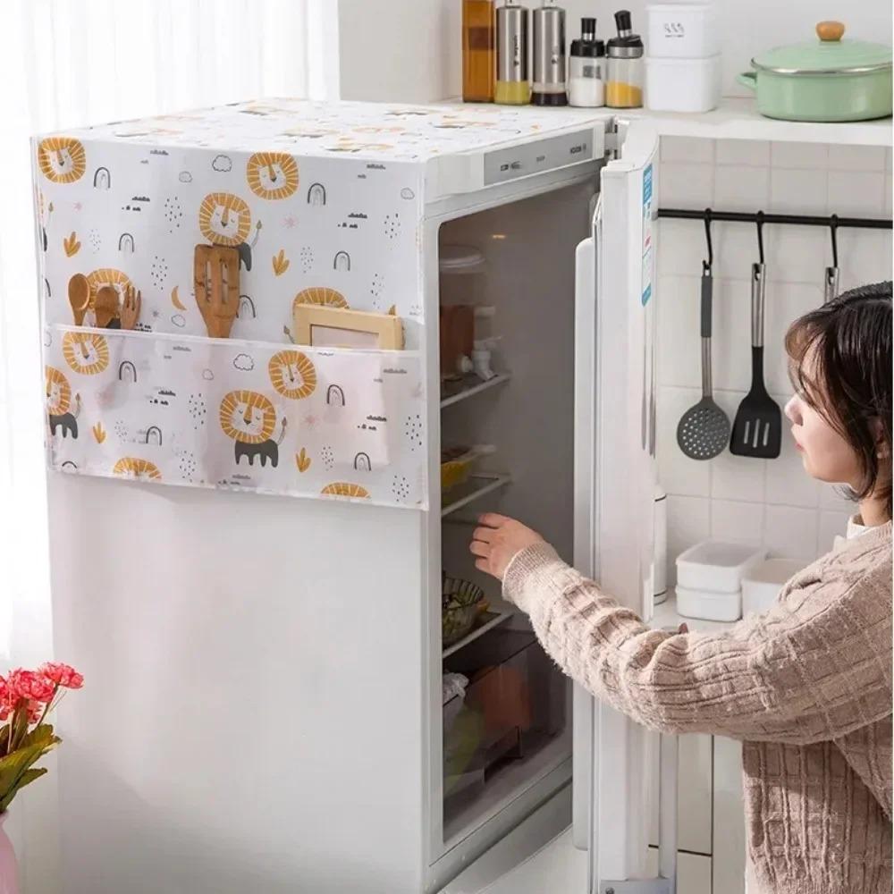 Lightweight Refrigerator Dust Cover with Pocket Double Sided Storage Hanging Bags Household Non-woven Cloth Microwave Oven Cover