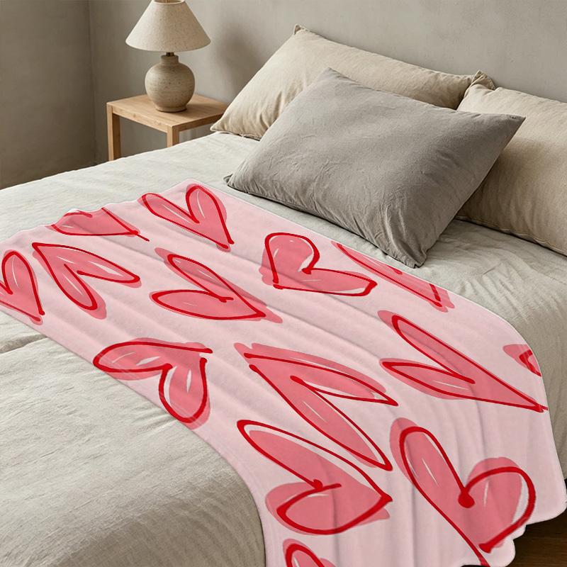 Lightweight Flannel Blanket Cute Heart Pattern Soft Cozy Warm Throw for Home, Car, Halloween & Christmas Decor