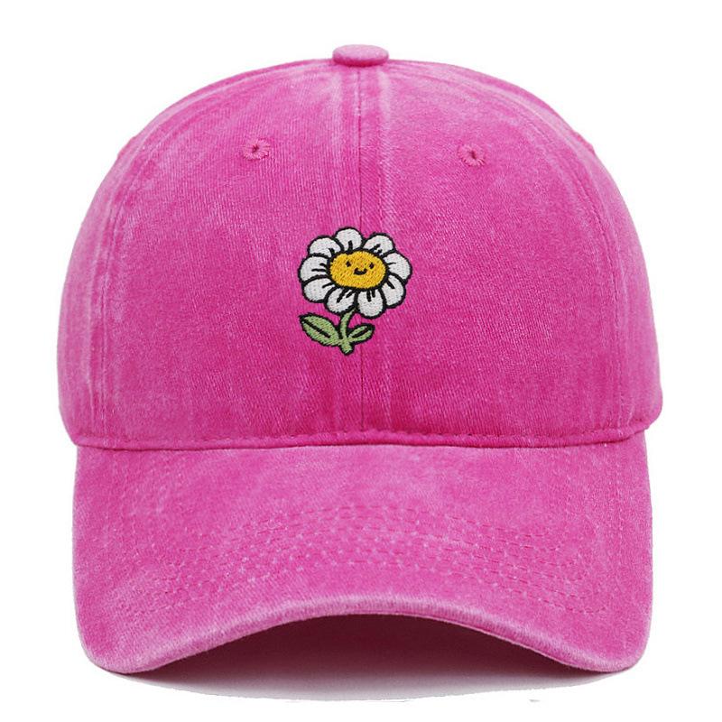 Korean Style Sunflower Embroidered Cotton Baseball Cap with Sun Protection