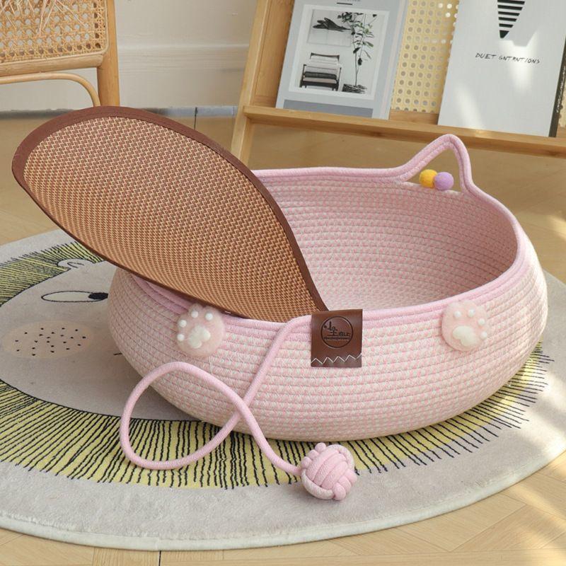 Pet Supplies Round Cotton Rope Woven Cat Bed Pet Bed Cute Four Seasons Universal Scratch-resistant Wear-resistant Washable Detachable