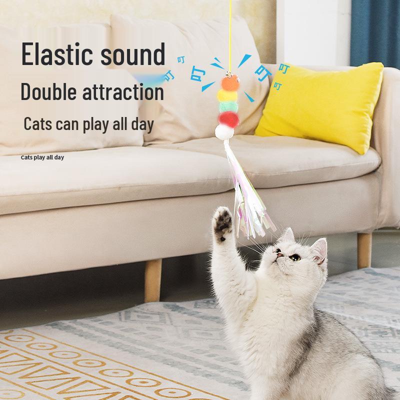 Elastic Feather Cat Teaser with Bell & Mouse for Door Hanging