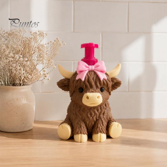 Durable Soap Dispenser Highland Cow Dispenser, Pink Bow Cattle Refillable Hand Empty Bottle, Plastic Pump Bottle for Bathroom, Housewarming