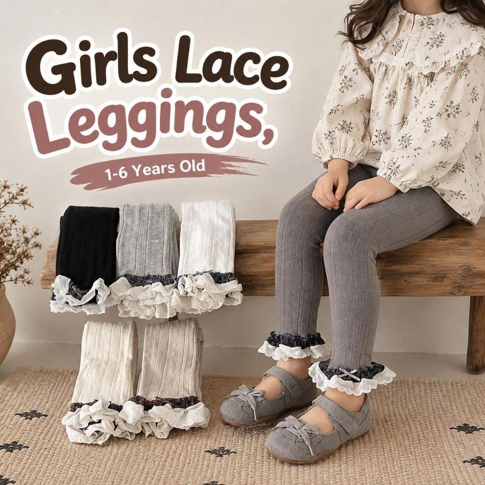 Tight-fitting Girls Lace Leggings Cotton Children Ankle-length Pants  1-6 Years Old