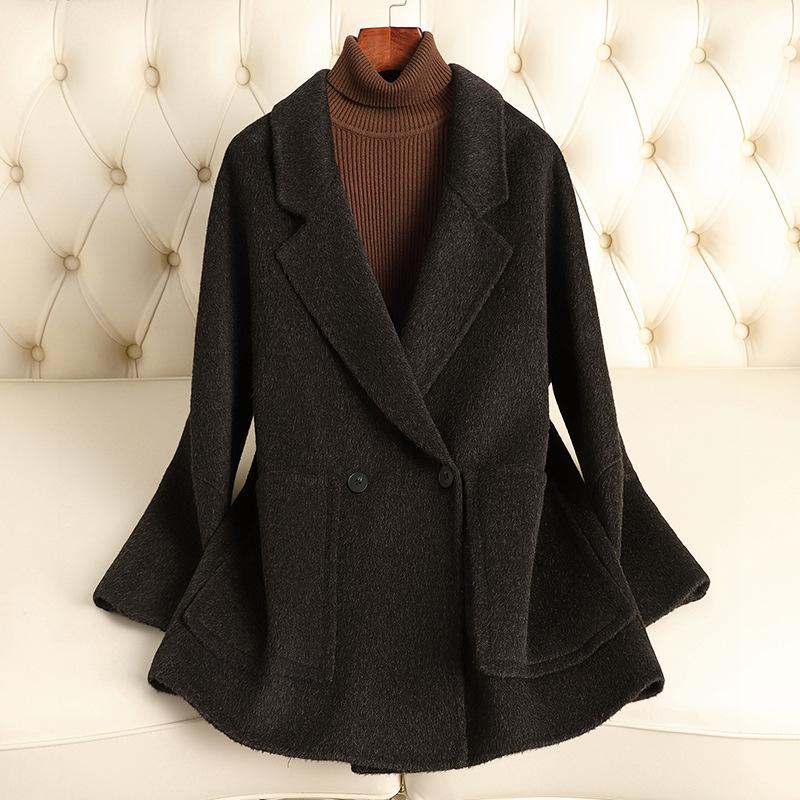 

Женское двустороннее шерстяное пальто короткое осенне-зимнее новое одежда для мам среднего и пожилого возраста маленькое шерстяное пальто с ощущением высокого класса L светло-серый