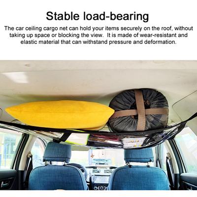Car Ceiling Cargo Net Triangle-Shaped Vehicle Ceiling Strong Load-Bearing Pocket Double-Zipper Car