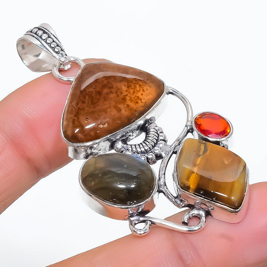 

Montana Agate Gemstone Handmade 925 Steling Silver Jewelry Pendant 2.21 SU-9640