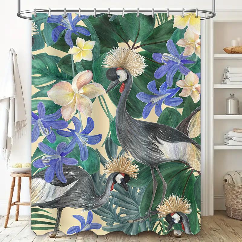 Exotic Blue Bird Tropical Floral Shower Curtain Waterproof Fabric Home Decor For Bathroom Available In Multiple Sizes
