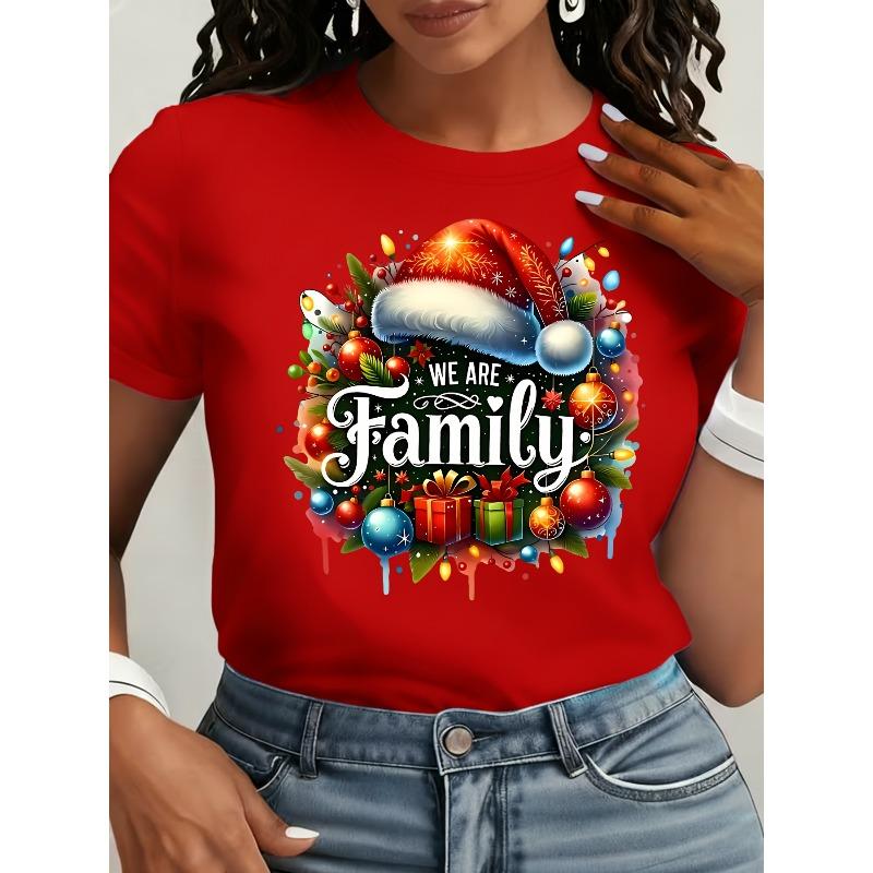 Damen T-Shirt mit kurzen Ärmeln, Rundhalsausschnitt und Familienaufdruck für Frühling und Sommer