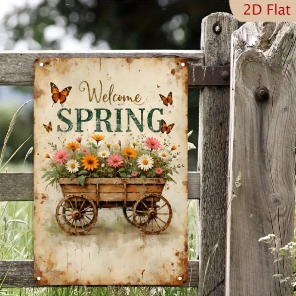 Vintage Spring Welcome Metal Poster Wall Decor