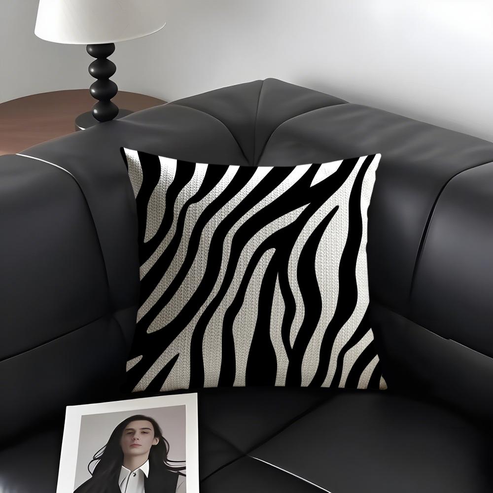 Zebra Pattern Fashion Cushion Cover Natural Linen Organic Fabric Double-Sided Printing Sofa Home Decor Gift Pillow Case