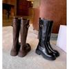 Height increase cm~ round head thick sole thick heel buckle side zipper medium and high knight boots women's boots