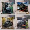 Vintage Stil Dampflokomotive Kissenbezug mit kurzem Plüschdruck für Wohnzimmer Sofa Dekoration Kissenbezüge Kissenbezüge
