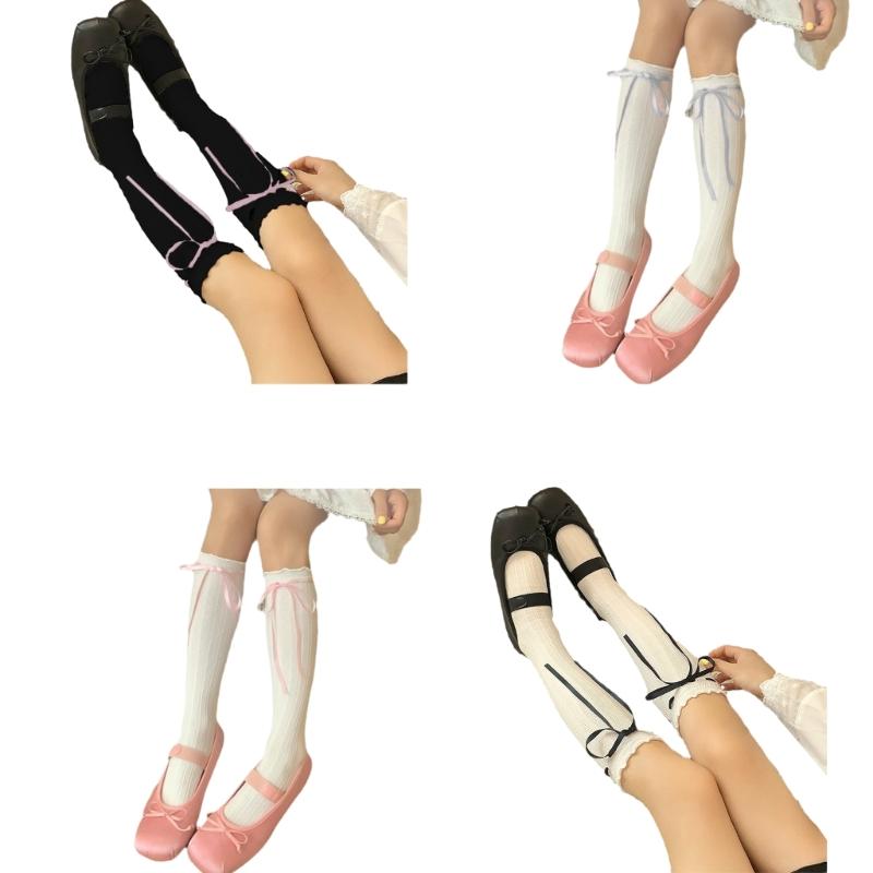 1 Pair Lace Ruffle Style Socks Long Socks Girls Breathable Cute Lolitas Socks Sexy Cotton Womens Autumn Thin Calf Socks