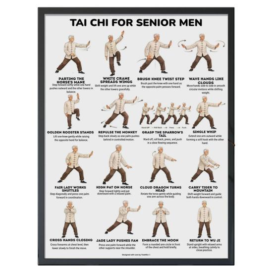 Plakát Tai Chi na židli Bez rámu Plakát s Tai Chi sestavou Jasné vizuální pokyny Tabulka cvičení vsedě pro seniory Začátečníky Jemné židle