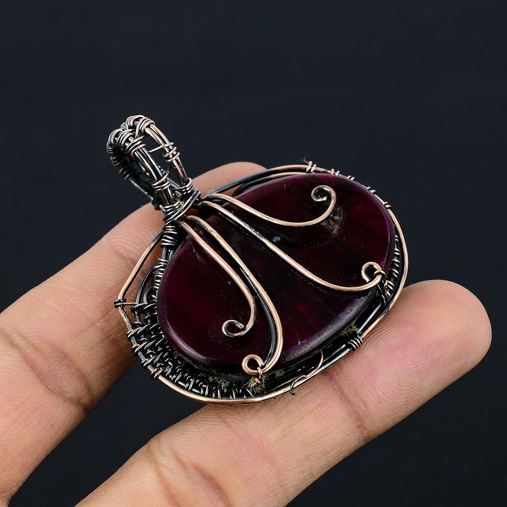 Natural Tree Of Life Red Labradorite Gemstone Copper Wire Wrap Pendant 2.2" U9n21