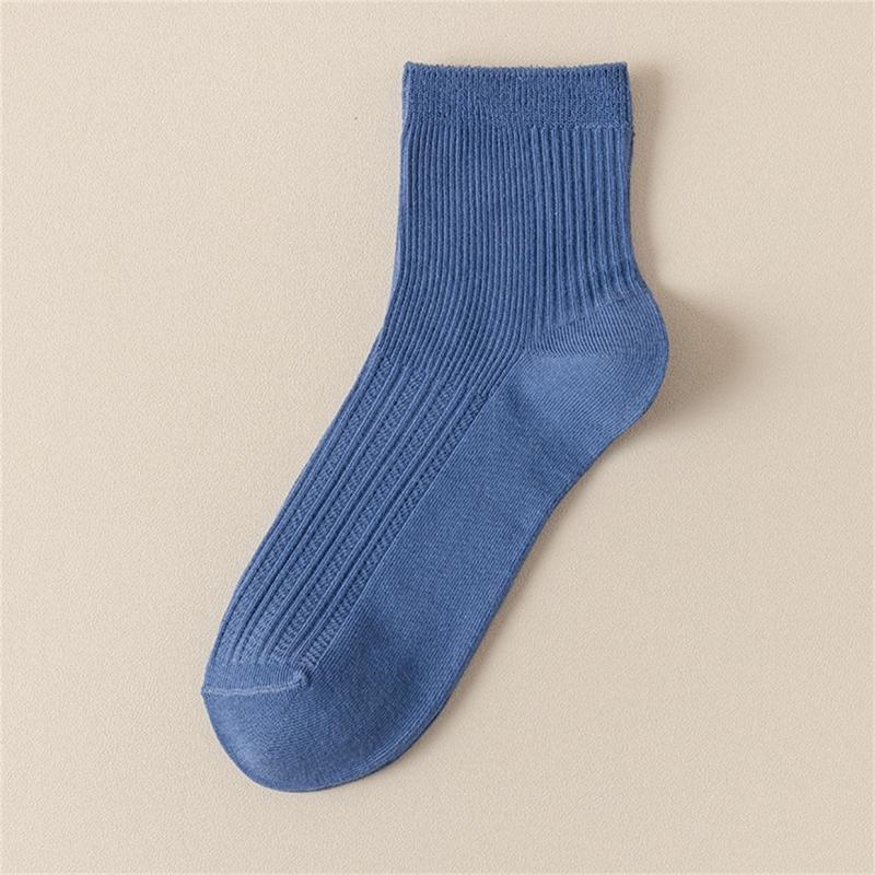 Solid Color Men Sock Spring Autumn Casual Basic Stocking Vertical Stripes Breathable Comfortable Casual Sports Socking