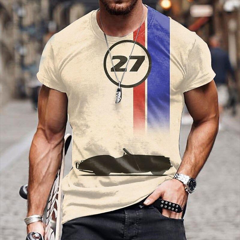Men's 3D Printed Novelty T-Shirt - Casual Round Neck, Short Sleeve, Polyester, Machine Washable - Unique Plaid Design