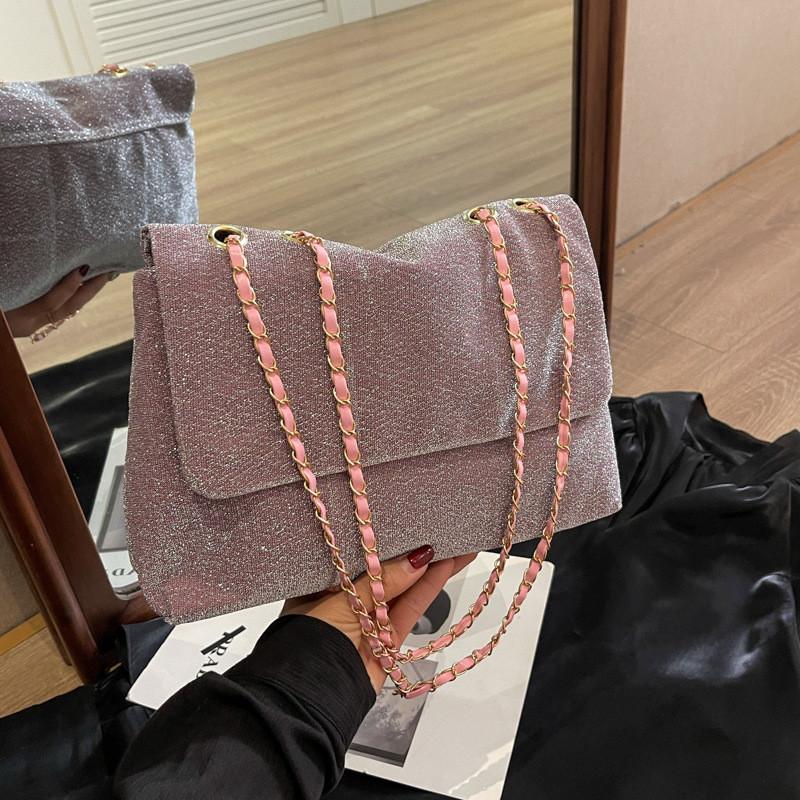 

Large Urban Minimalist Corduroy Shoulder Bag With Chic Chain Strap In Coffee рожевий