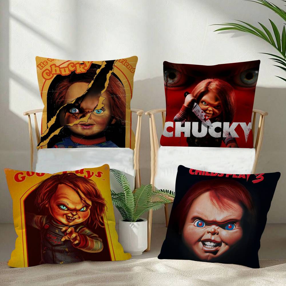 Klassischer Chucky Horrorfilm Kissenbezüge Cartoon Sofa Dekorativ Zuhause Zweiseitiger Druck Kurzer Plüsch Niedlicher Kissenbezug
