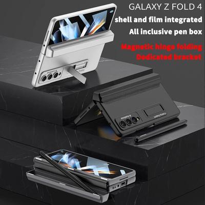 Soporte magnético plegable para bolígrafo, funda con bisagra para Samsung Galaxy Z Fold 5, 4, 3, 5G, funda rígida de PC, película de vidrio para Z Fold3, Fold4, Fold5
