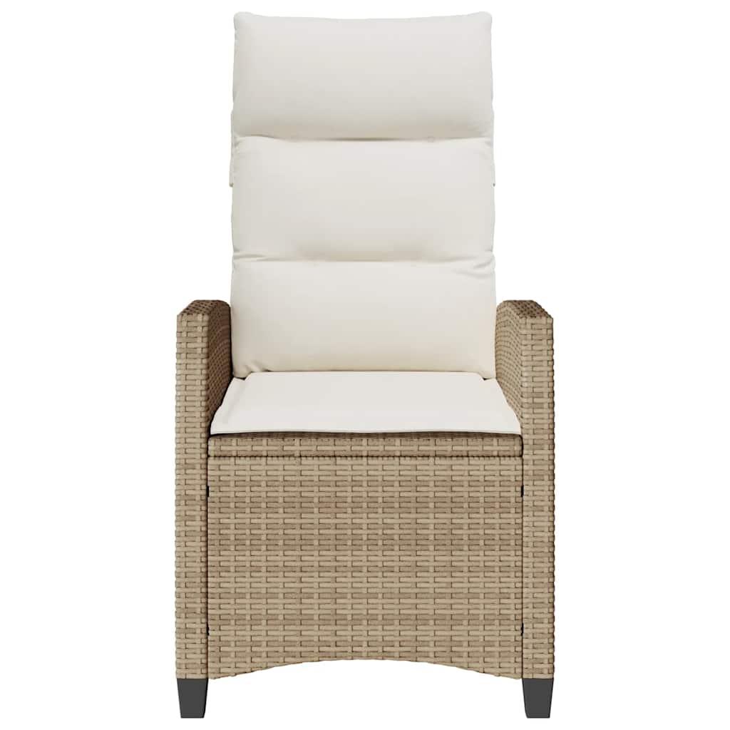Garden Armchair with Side Table Adjustable Beige Poly Rattan