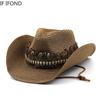Handgjord Stråväst Cowboyhatt För Kvinnor Män Sommar Lockig Brätte Strand Solhattar Panama Cowgirl Jazzkeps