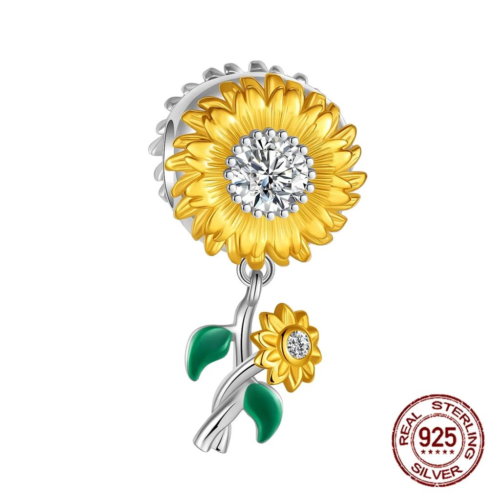 S925 Silver Butterfly Sparkling Flower Iris Tulip Lavender Sunflower Beads Fit Original  Bracelet DIY Bead Women Jewelry