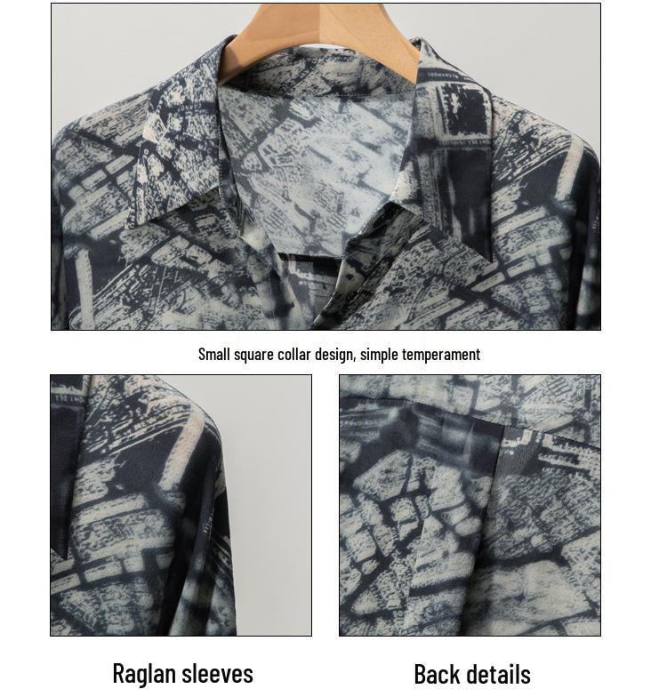 Women's Retro Print Mulberry Silk Long Sleeve Shirt - Spring New Arrival, Mid-Length & Loose Fit