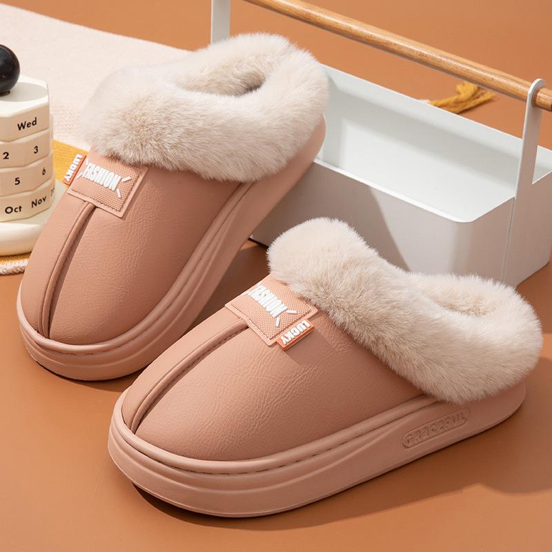 Waterproof cotton slippers for men and women, warm in autumn and winter, thick-bottomed non-slip, dirt-resistant odorless piled foot warmer slippers