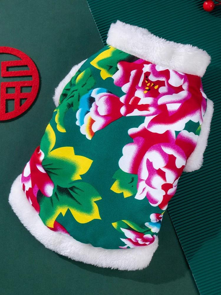 

Осенне-зимняя хлопковая куртка с цветочным принтом для кошек и маленьких собак XL