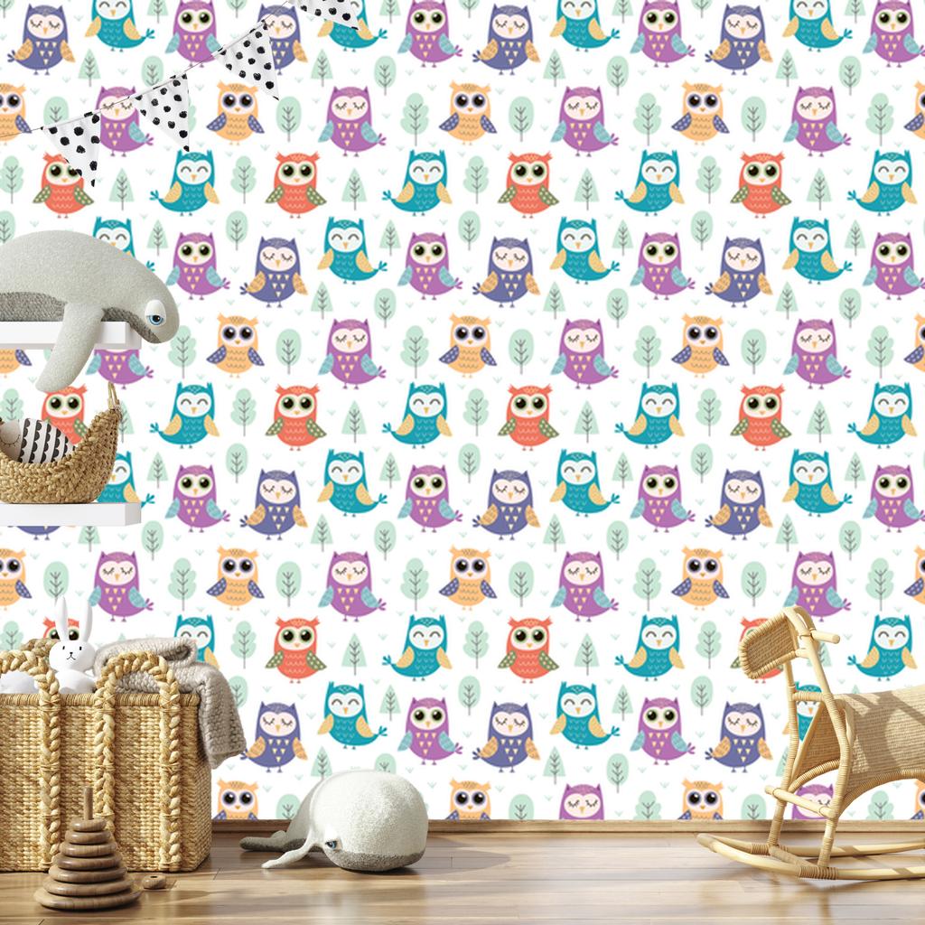 Joyful Owls Wallpaper for Living Room and Bedroom 50x1000