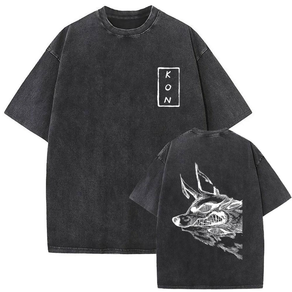 Washed Vintage Men Women Manga Casual Cotton Tshirts Anime Chainsaw Man Hayakawa Aki Summon Kon Fox Devil Graphic T Shirt Tops S