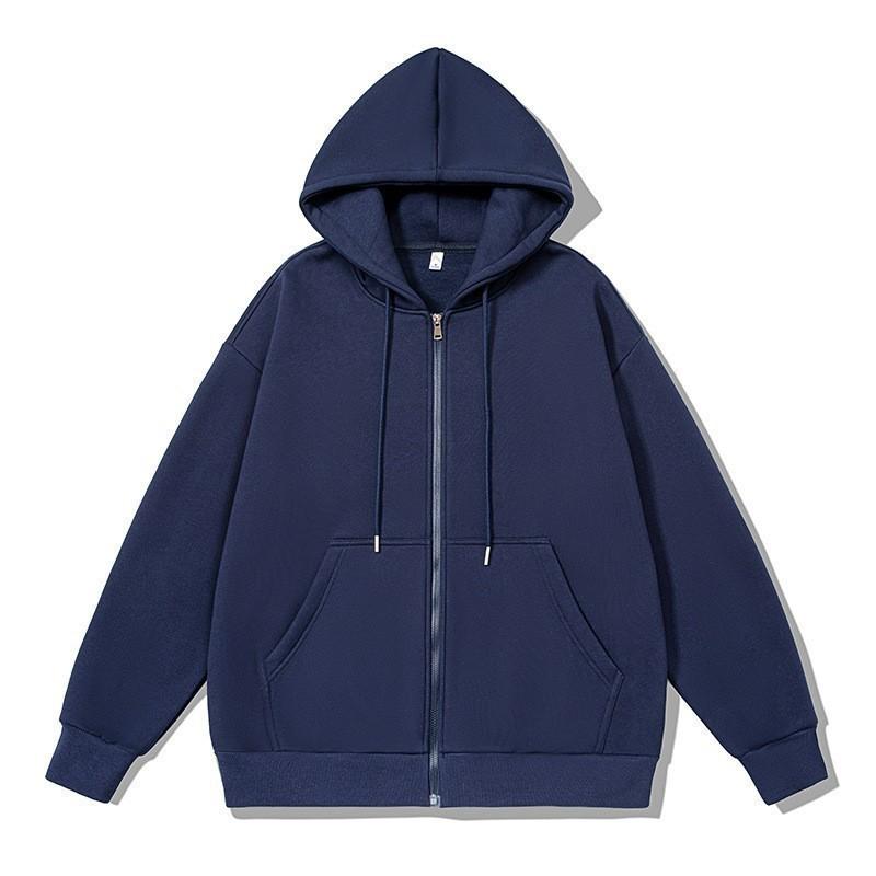 Womens Zip Up Hooded Sweatshirt Loose Fit Solid Color Casual Versatile Multiple Colors American Street Style