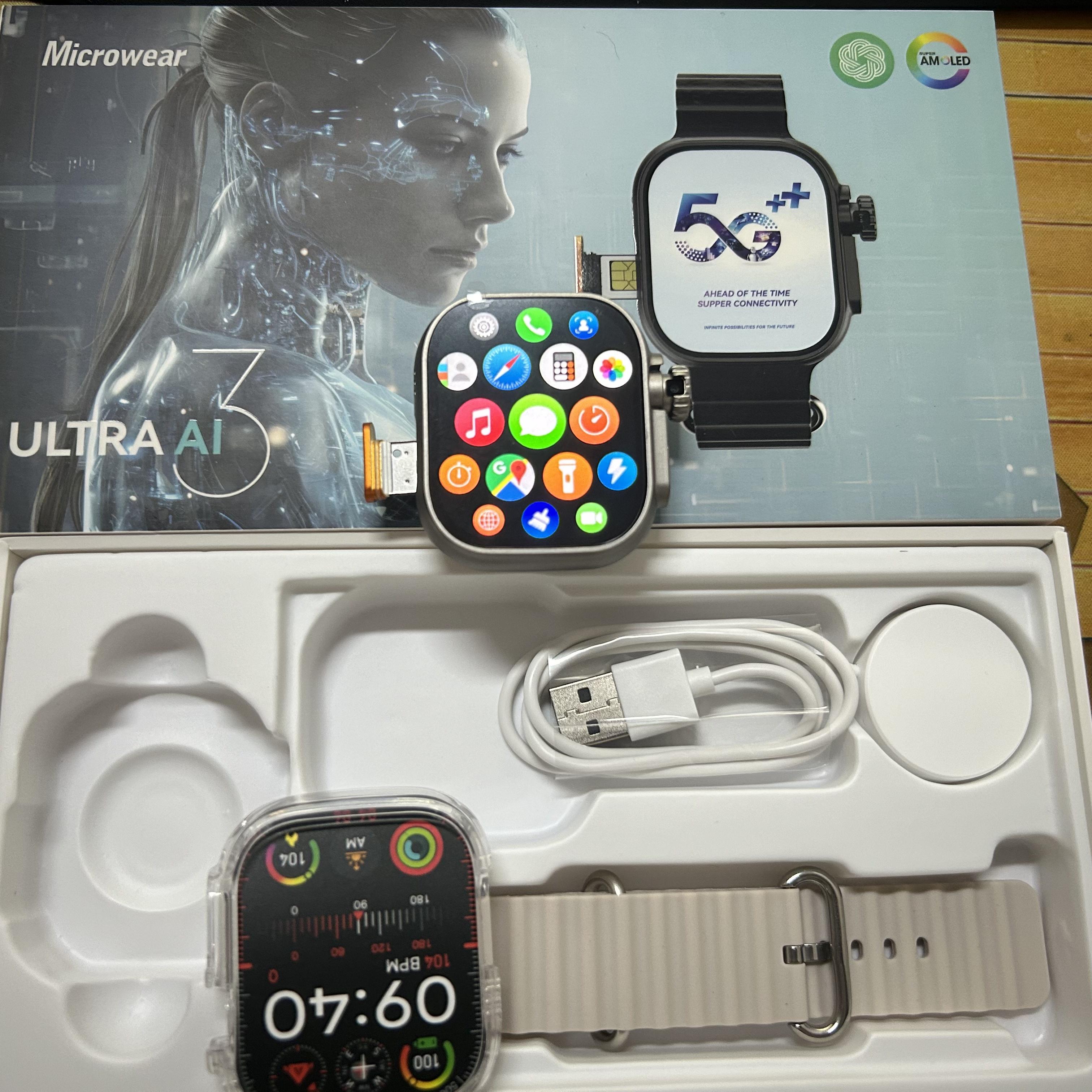 

Смарт-годинник Microwear Ultra Ai3 5G з 180° обертовою камерою, Google Play, GPS, WIFI, 2,2-дюймовим Amoled HD дисплеєм, 4G дзвінками, для чоловіків 4GB 32GB срібло сірий колір