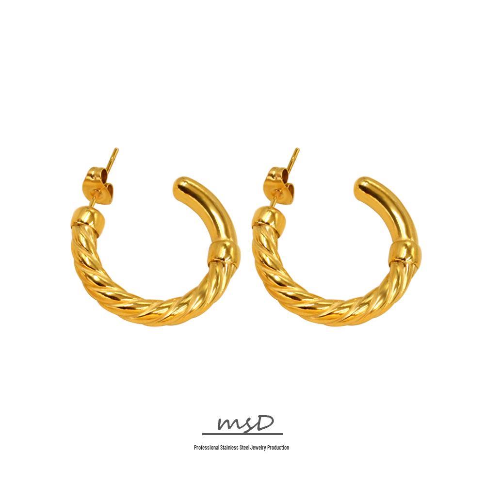 Minimalist Geometric C-Shaped Earrings - Trendy Stainless Steel Accessories for Women
