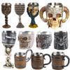 Tasse Crâne en Acier Inoxydable Tasse à Bière Café Coupe à Boire Viking Squelette Résine Tasse à Bière Cadeau d'Halloween Décoration Ornement