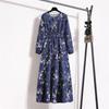 Fashion Long Sleeve Floral Printed Chiffon Dress Women Elegant Loose A-line Casual Long Dress Female High Waist Ruffled Office Lady Dress 1030